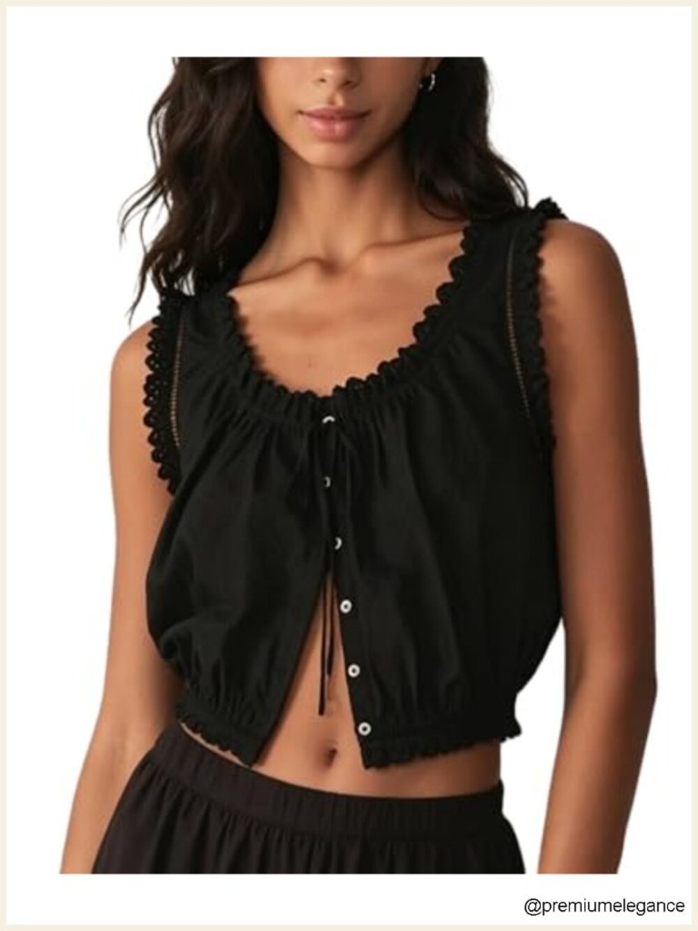 Boho Lace Eyelet Button Down Tank Top Ruffled Crop Cami